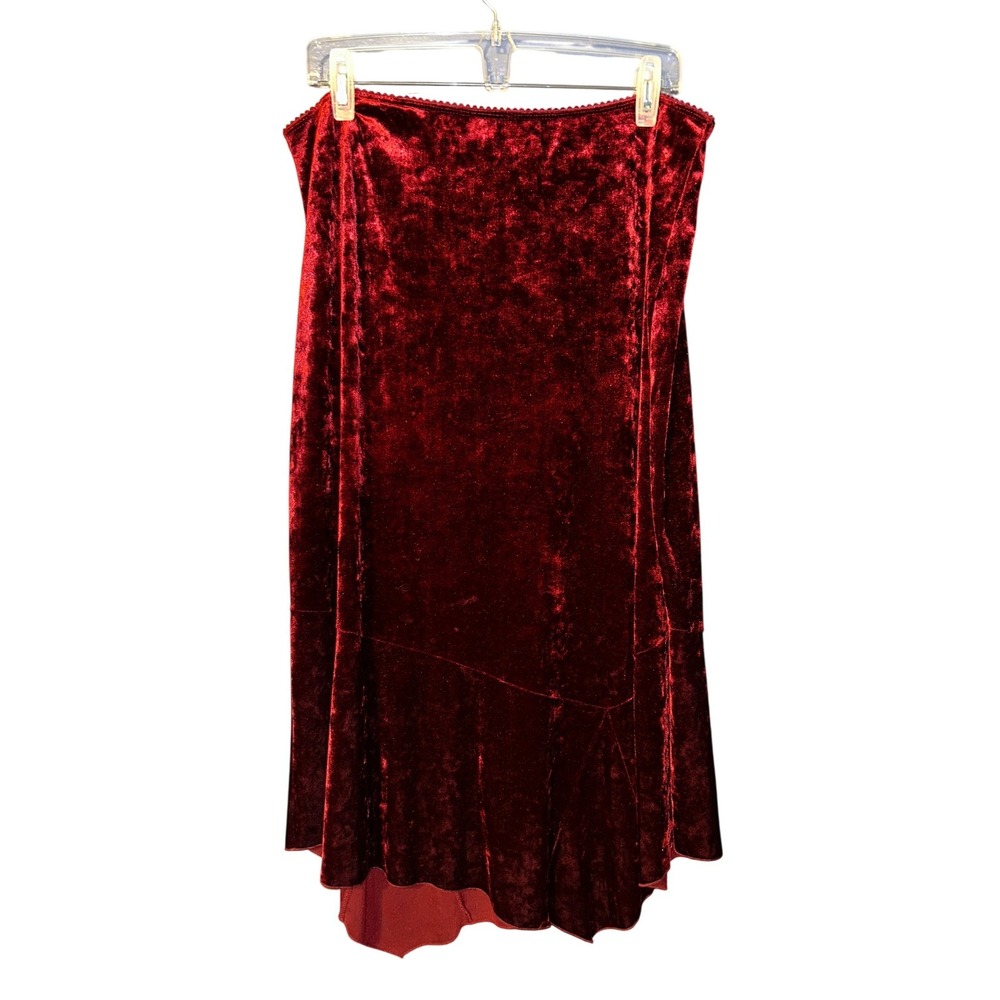 Fashion Bug Velvet Asymmetrical Midi Skirt Whimsigoth Grunge Womens XL Red